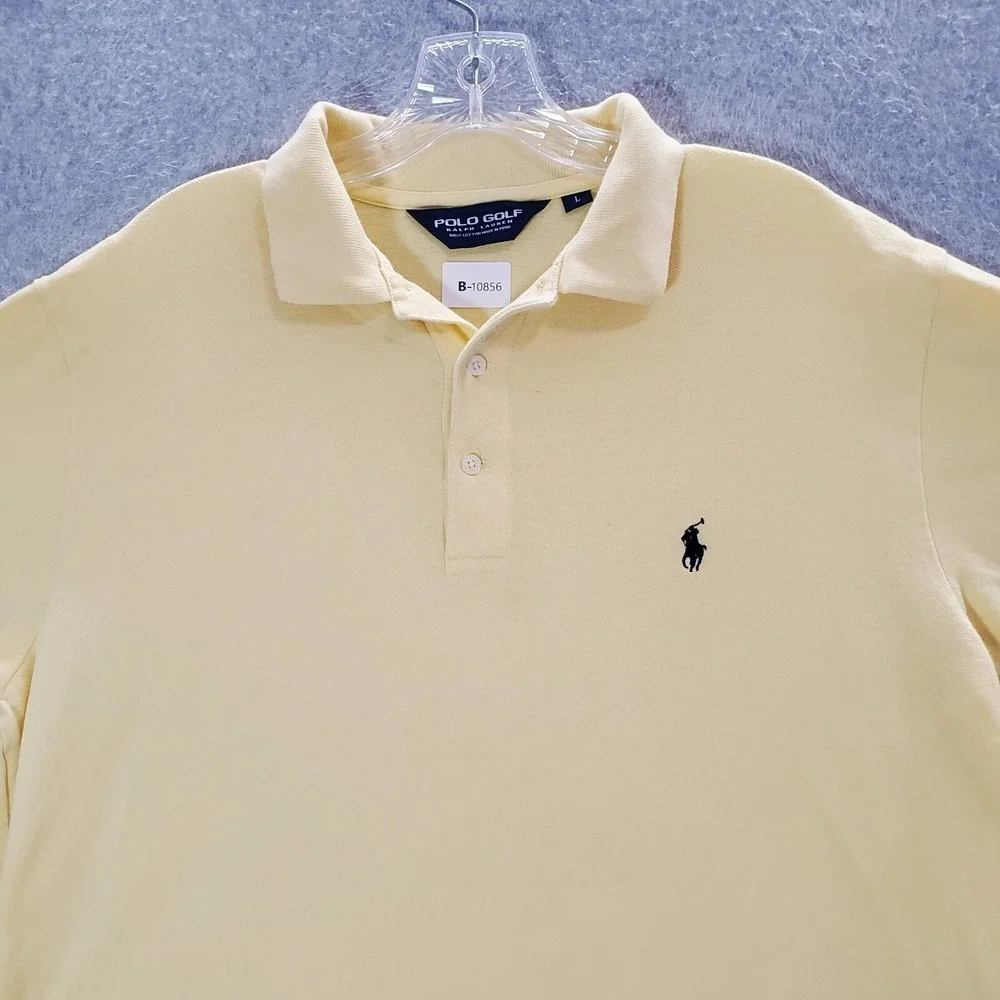 VINTAGE Polo Golf Ralph Lauren Men Polo Shirt Large Yellow Logo Embroidered Peru